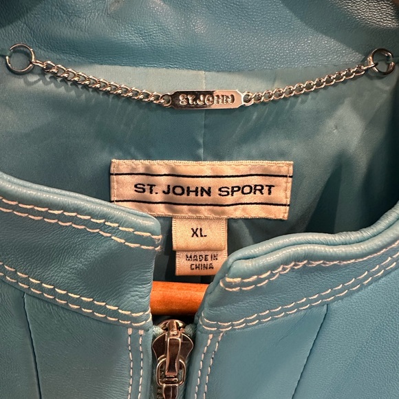 St. John Sport Blue Scuba Style Blue Leather Jacket Like New! - Picture 5 of 9